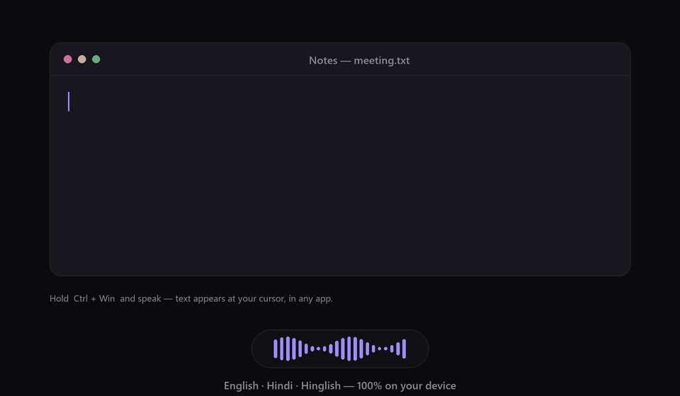 Sotto live voice-to-text dictation demo in English and Hindi